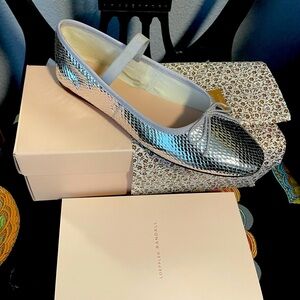 Loeffler Randall size 9.5 silver Leonie ballet flats. New in box